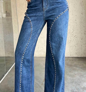 Studded Straight Fit Denim Jeans