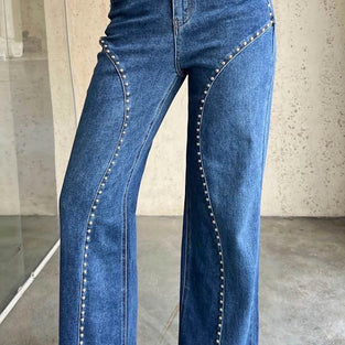 Studded Straight Fit Denim Jeans