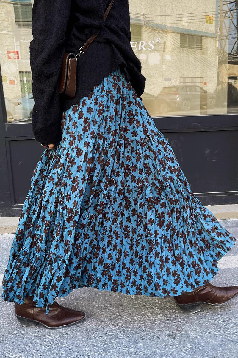 Floral Print Pleated Skirt