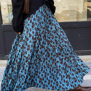 Floral Print Pleated Skirt