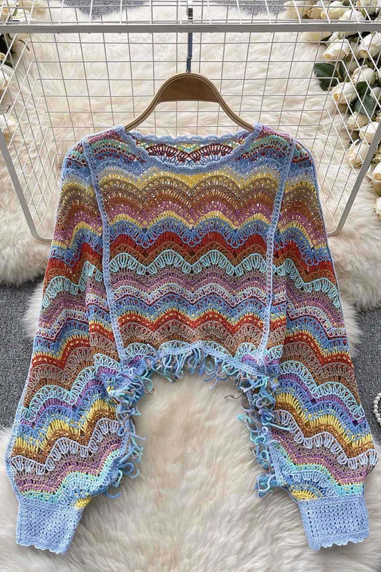 Handcrafted Wave-Pattern Knit Blouse