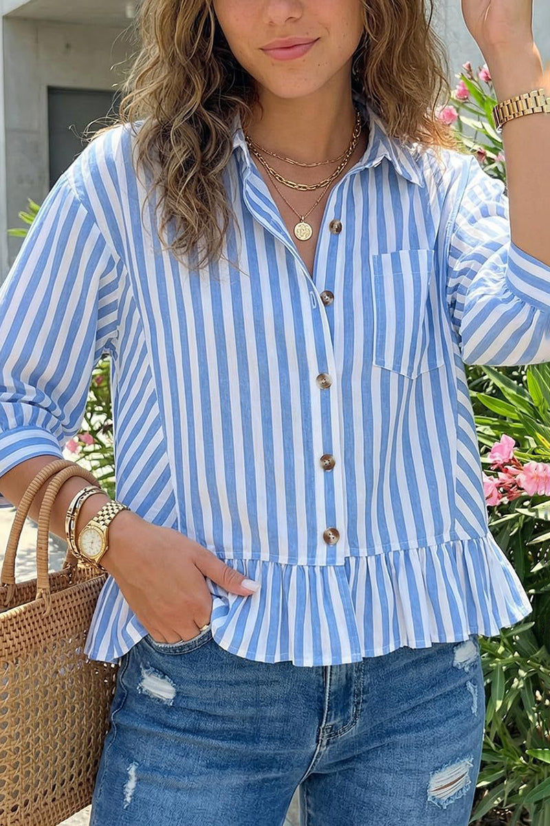 Striped Button-Up Peplum Blouse