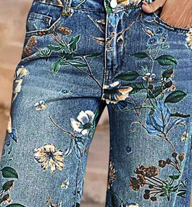 Floral Print High-Waist Denim Shorts