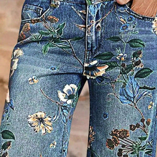Floral Print High-Waist Denim Shorts