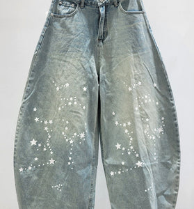 Star Print Barrel Jeans