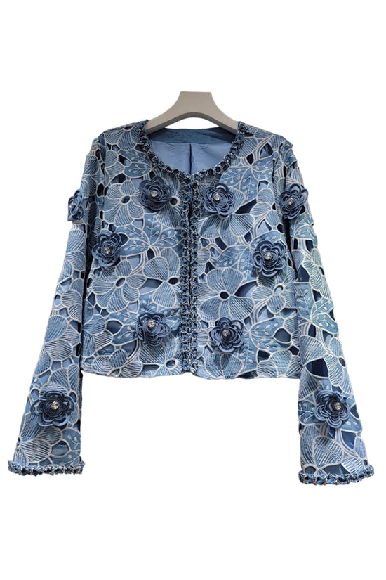 Floral Appliqué Denim Jacket