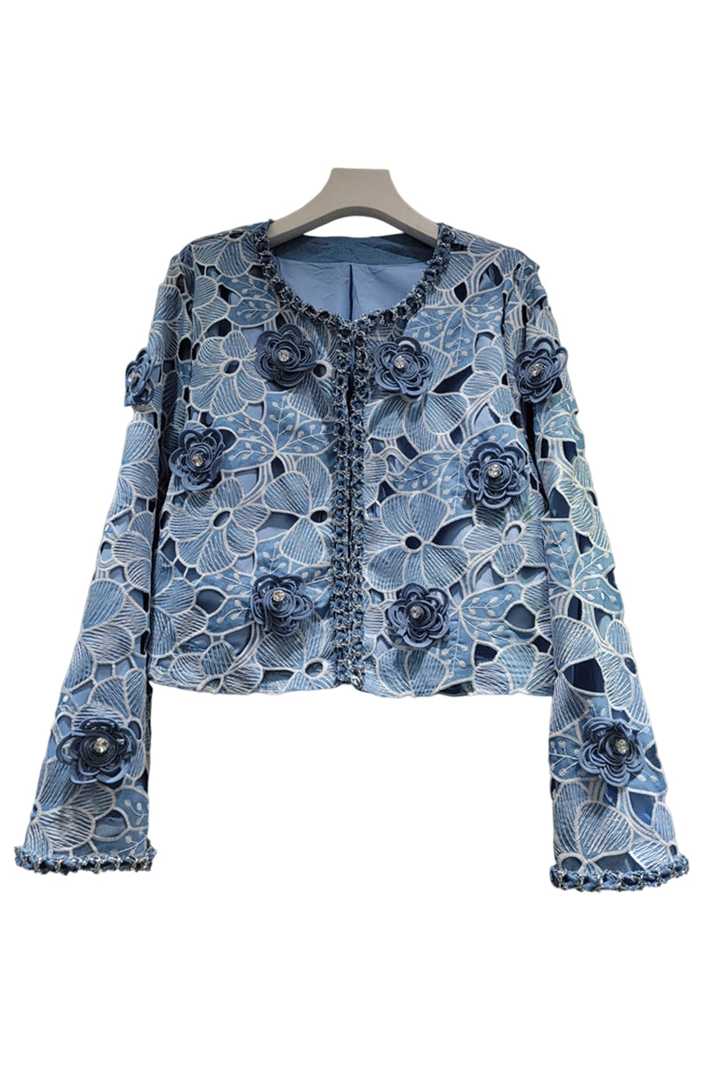Floral Appliqué Denim Jacket