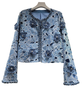 Floral Appliqué Denim Jacket