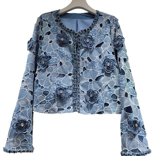 Floral Appliqué Denim Jacket