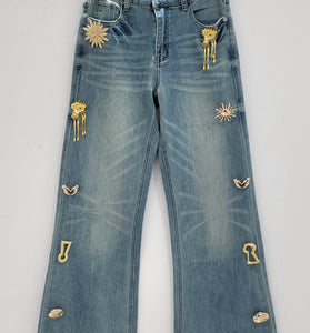Embellished Straight Leg Denim Jeans