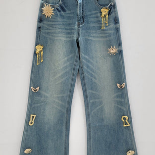 Embellished Straight Leg Denim Jeans