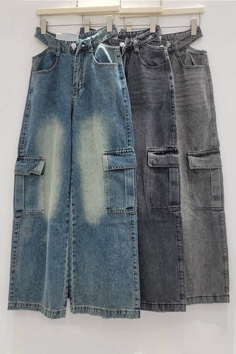 Cargo Pocket Straight Leg Denim