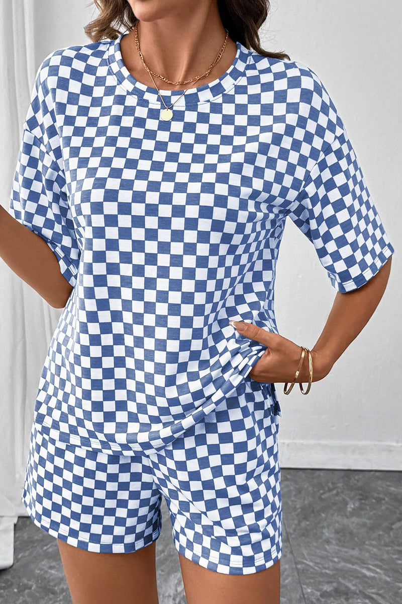 Checkered Short Sleeve Top and Shorts Set