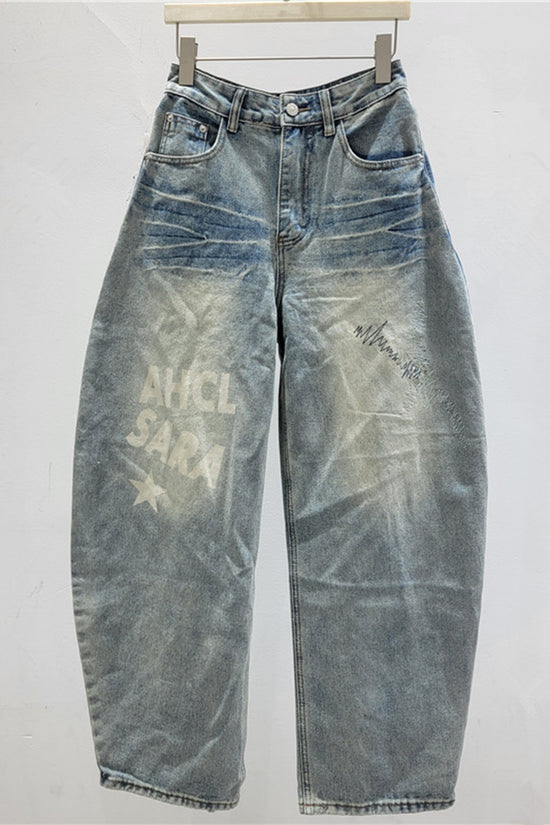 Trendy Graphic Barrel Jeans