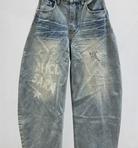 Trendy Graphic Barrel Jeans