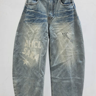 Trendy Graphic Barrel Jeans