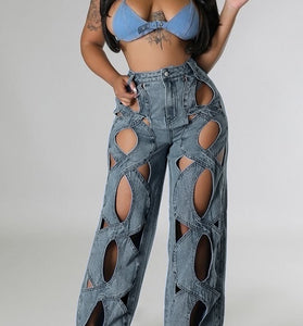 Cut-Out Detail Straight Leg Jeans