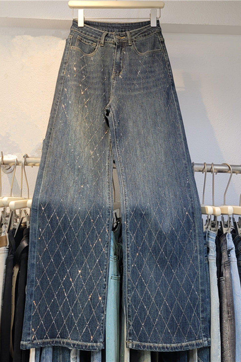 Diamond Pattern Straight Jeans