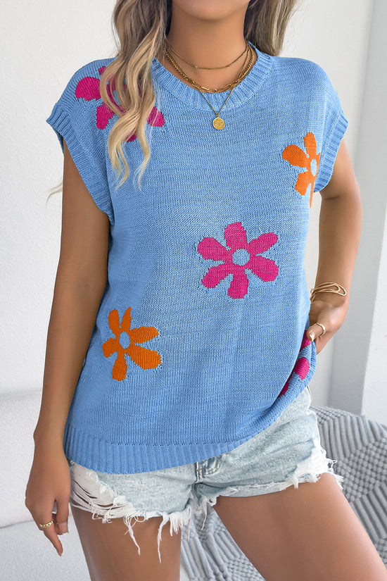 Floral Knit Sleeveless Sweater Vest