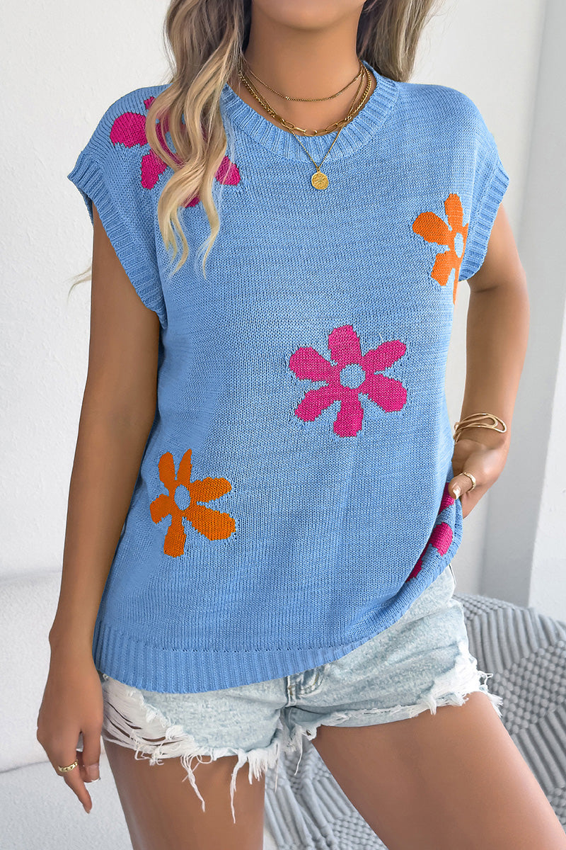 Floral Knit Sleeveless Sweater Vest