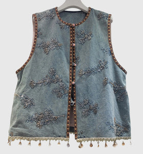Embellished Button-Front Vest