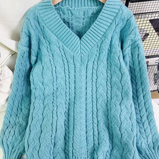 Cable Knit V-Neck Sweater