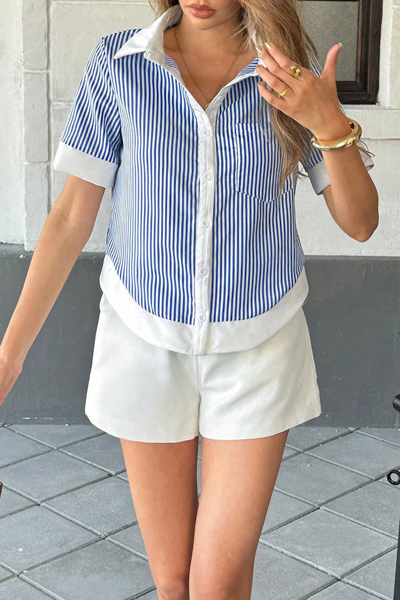 Striped Button-Up Short Sleeve Shirt