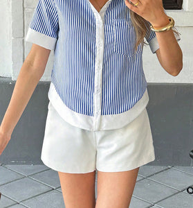 Striped Button-Up Short Sleeve Shirt