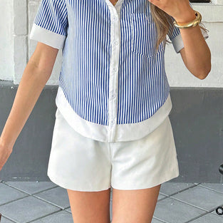 Striped Button-Up Short Sleeve Shirt