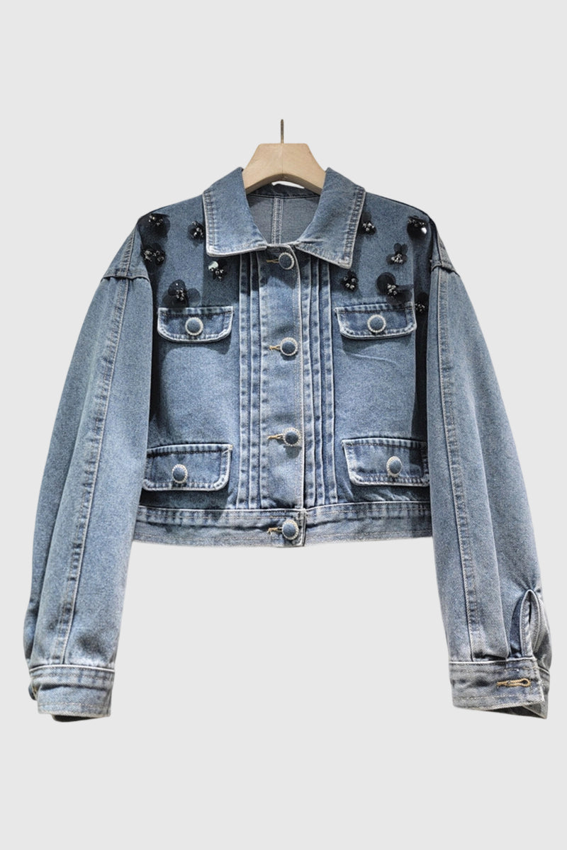 Embellished Denim Button-Up Jacket