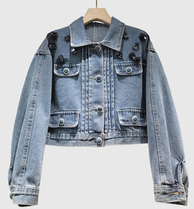 Embellished Denim Button-Up Jacket
