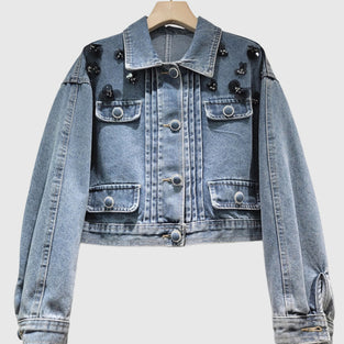 Embellished Denim Button-Up Jacket