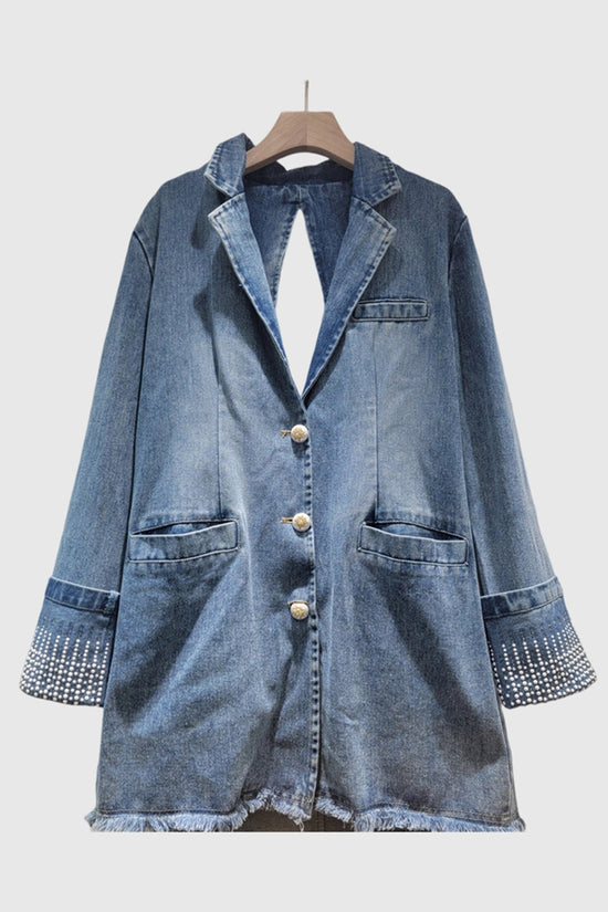 Pearl Studded Button Denim Jacket