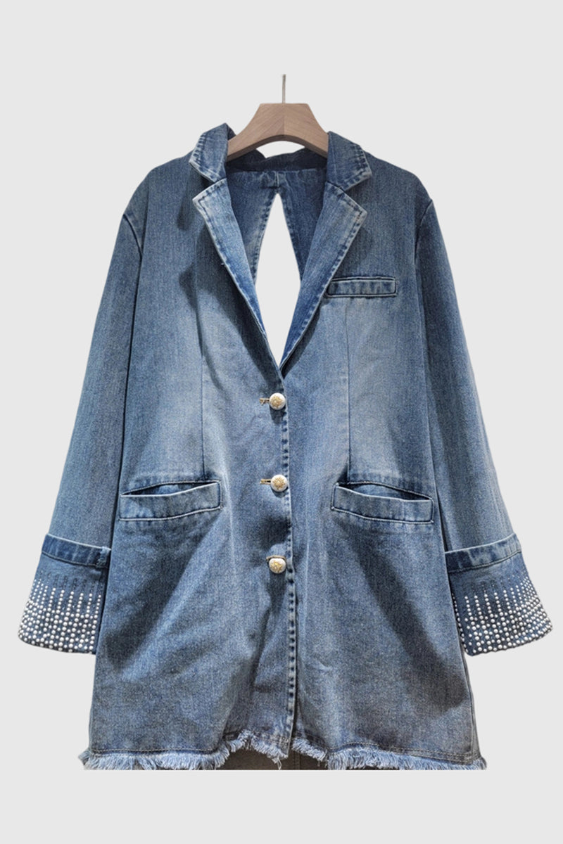 Pearl Studded Button Denim Jacket