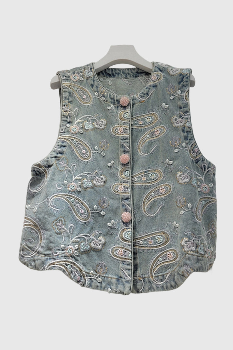 Floral Paisley Button-Up Vest