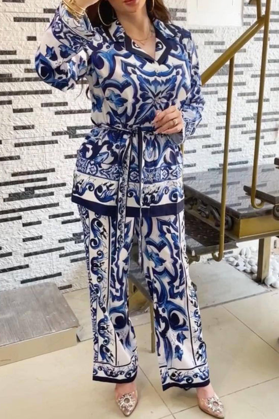 Ornate Print Long Sleeve Pants Set