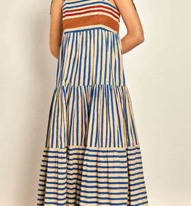 Striped Bow Shoulder Tiered Casual Dress