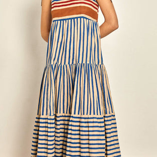 Striped Bow Shoulder Tiered Casual Dress