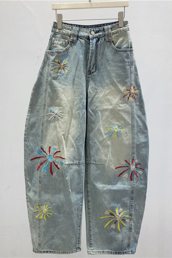 Floral Detail Barrel Jeans