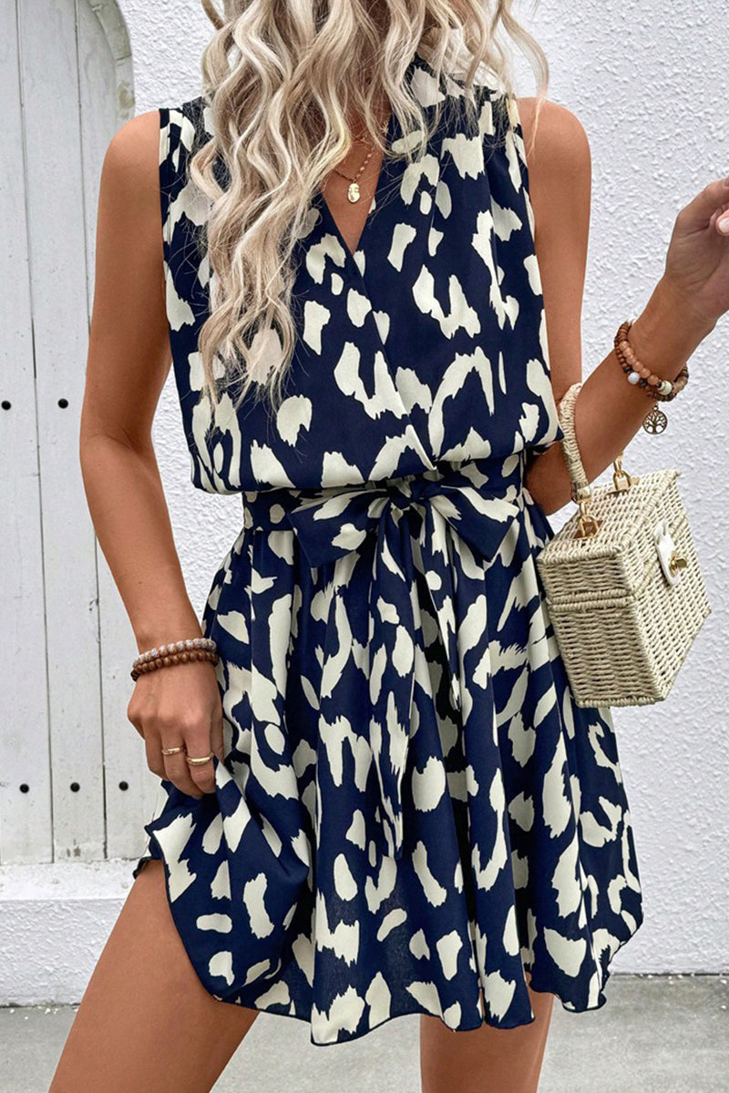 V-Neck Belted Casual Dress