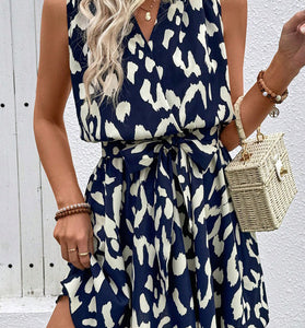 V-Neck Belted Casual Dress