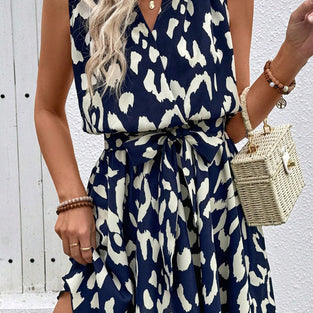 V-Neck Belted Casual Dress