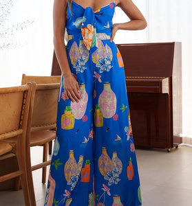 Bow Tie Printed Sleeveless Jumpsuit