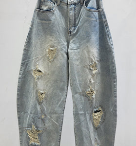 Distressed Heart and Star Barrel Jeans