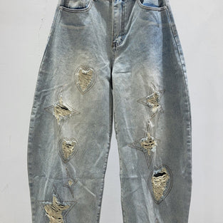 Distressed Heart and Star Barrel Jeans