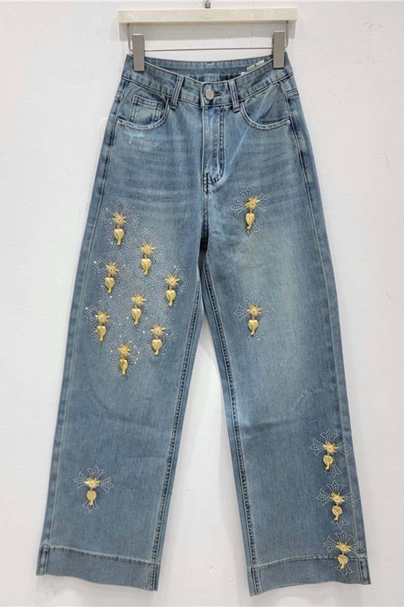 Embellished Straight-Leg Denim Jeans
