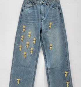 Embellished Straight-Leg Denim Jeans