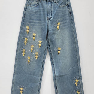Embellished Straight-Leg Denim Jeans