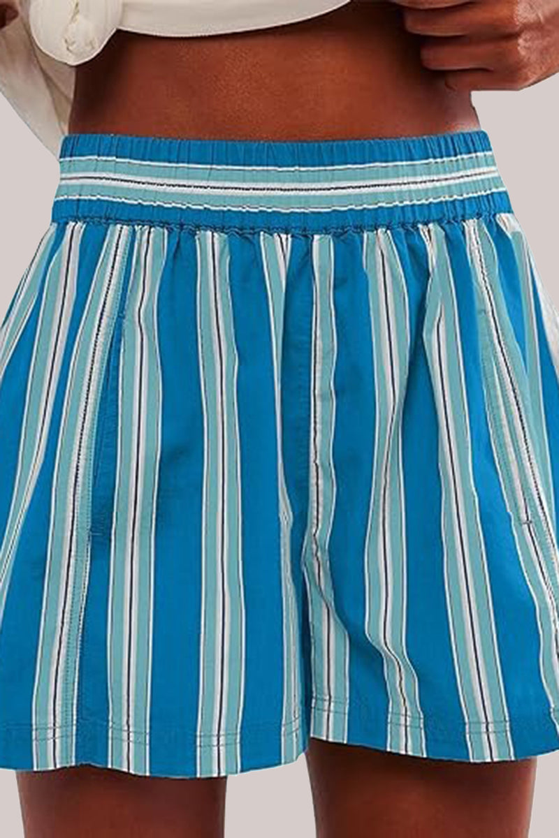 Striped Elastic Waist Casual Shorts