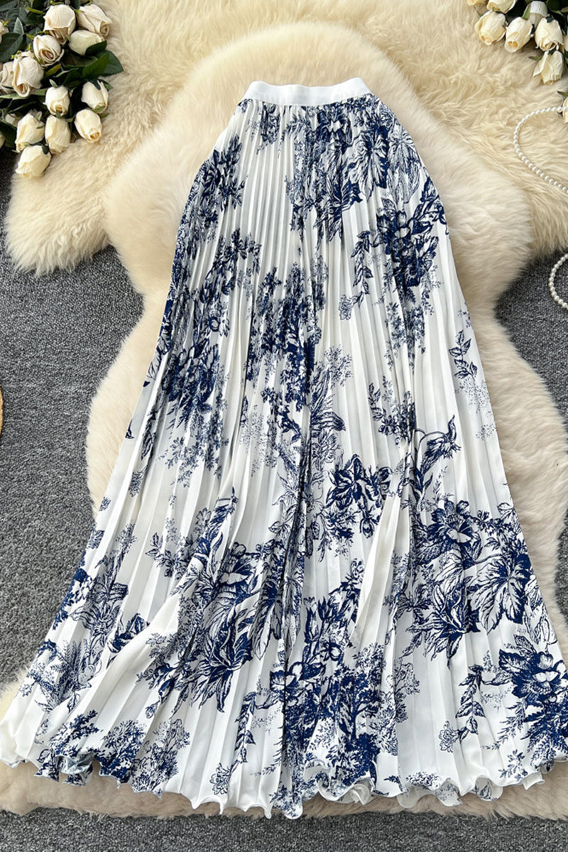 Elegant Floral Pleated Midi Skirt